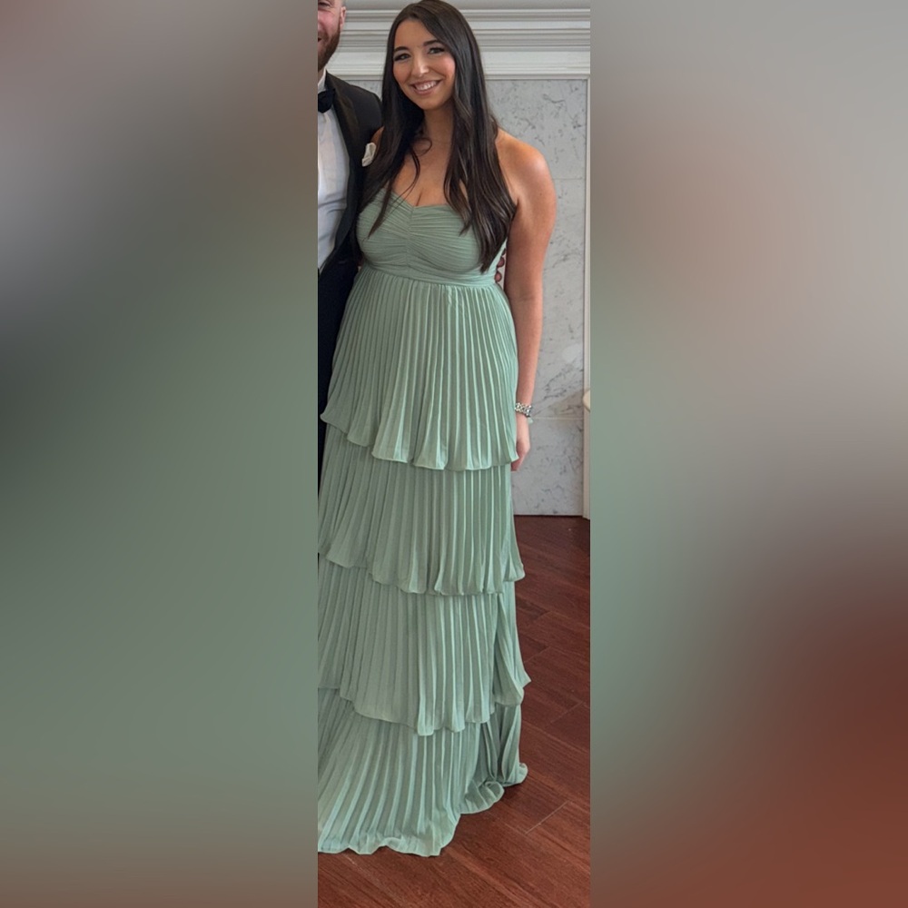 Lulu's Green Pleated Tiered Gown for Weddings